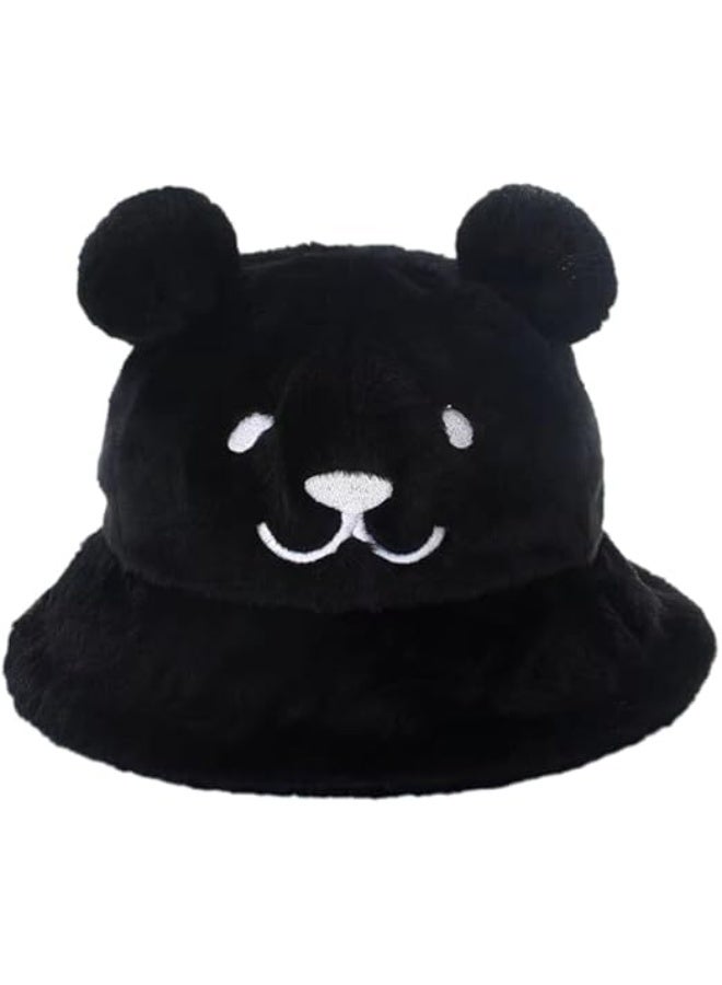 قبعة بتصميم دب لطيف، قبعة شتوية من الفرو الصناعي من الفرو الصناعي، قبعة دافئة منفوشة، قبعة صياد السمك للنساء - Image 1